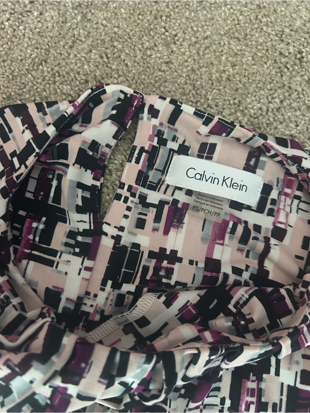 Calvin Klein Geometric Print Top - Pink, Black, Purple